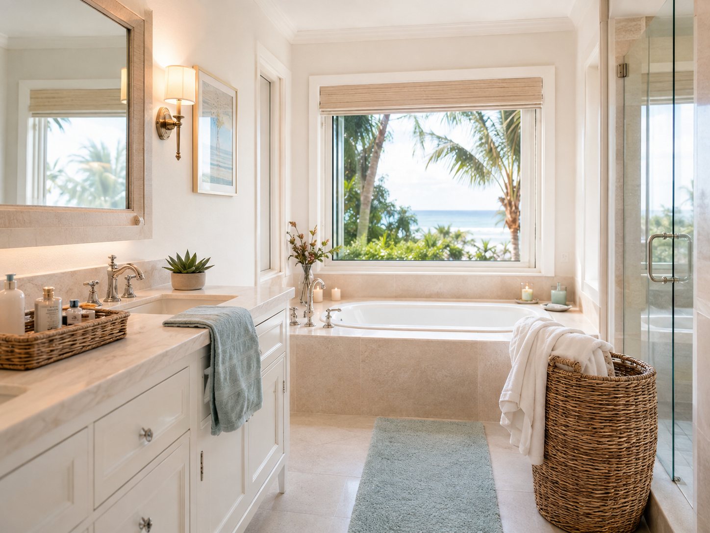 A spotless bathroom with fresh towels