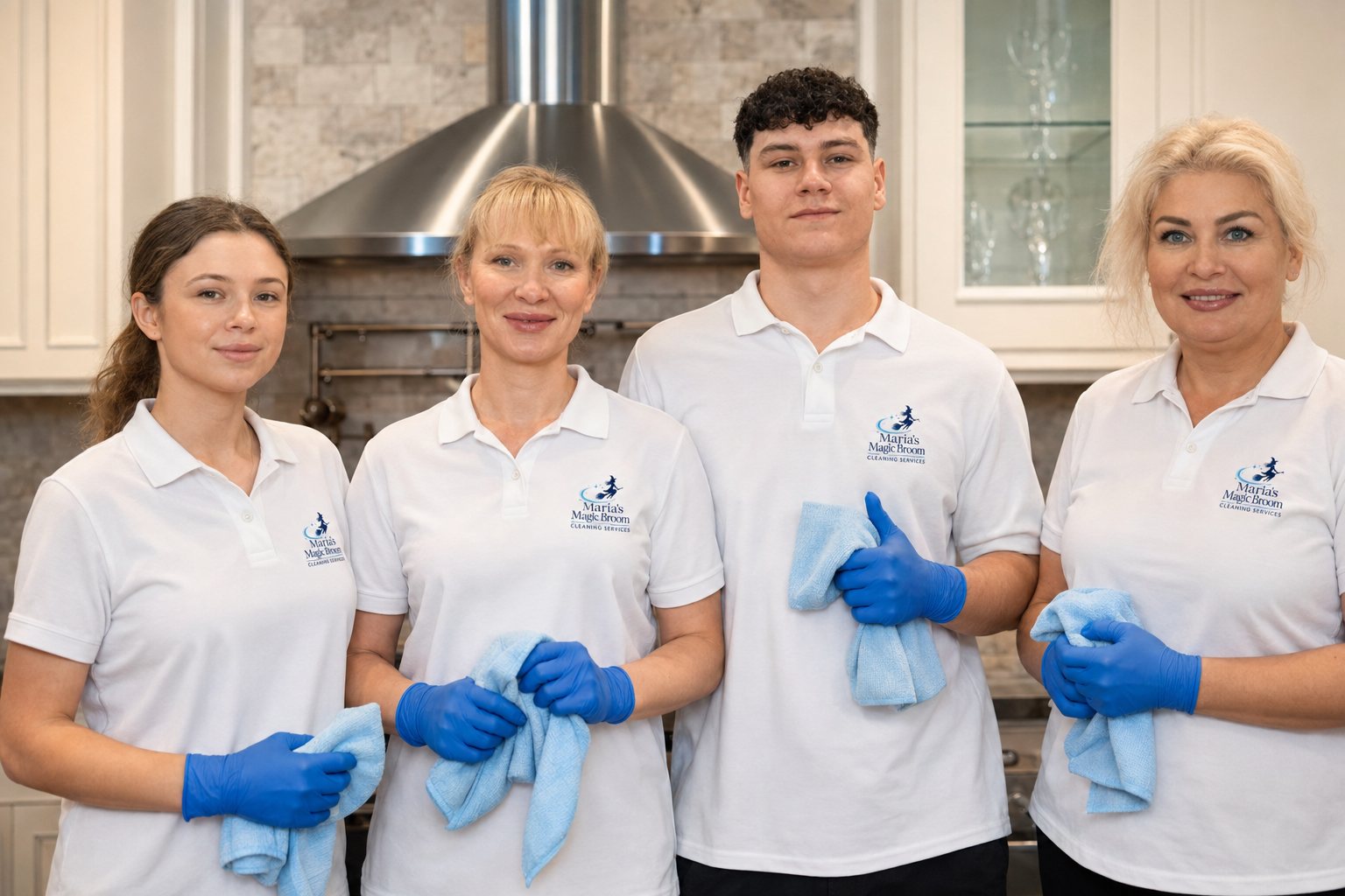 The Maria's Magic Broom team in branded polos
